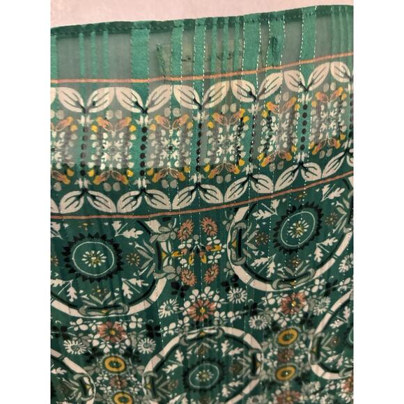 Max Studio Boho Handkerchief Blouse M Emerald Green Gold Smocked Hem Artsy Retro - Picture 5 of 14